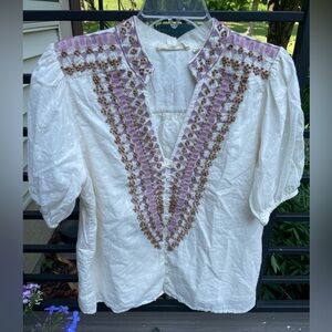 Embroidered White and Purple Women's Top